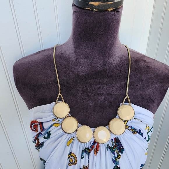 Silvers ute Halter  Jeweled Top Blouse Sleeveless Green White Paisley Chain Sz L - Picture 3 of 14